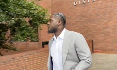 New England Patriots captain Jabrill Peppers exits court following his arraignment on multiple charges Monday.